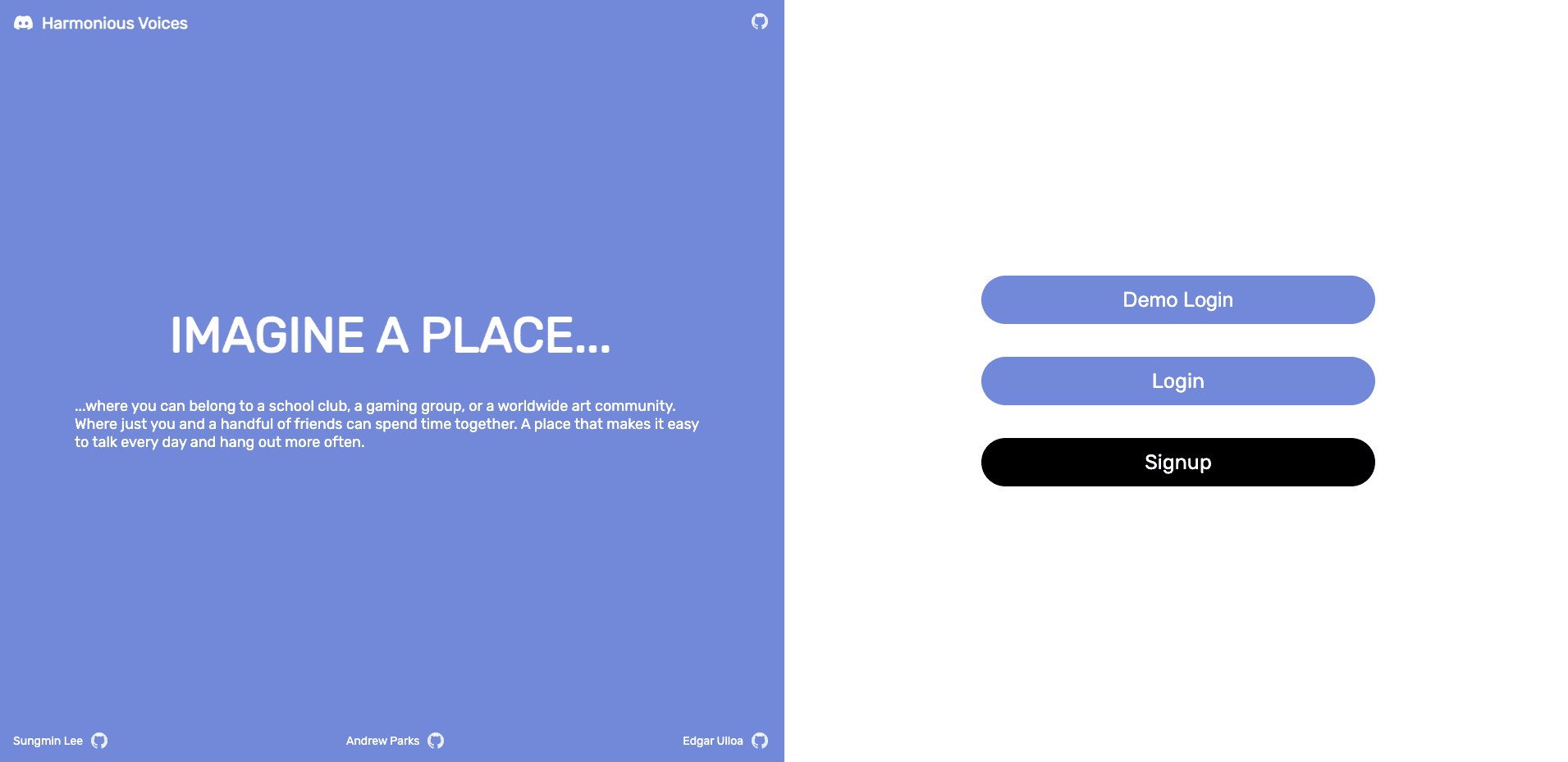Screenshot of Harmonious Voices (Team Project) website